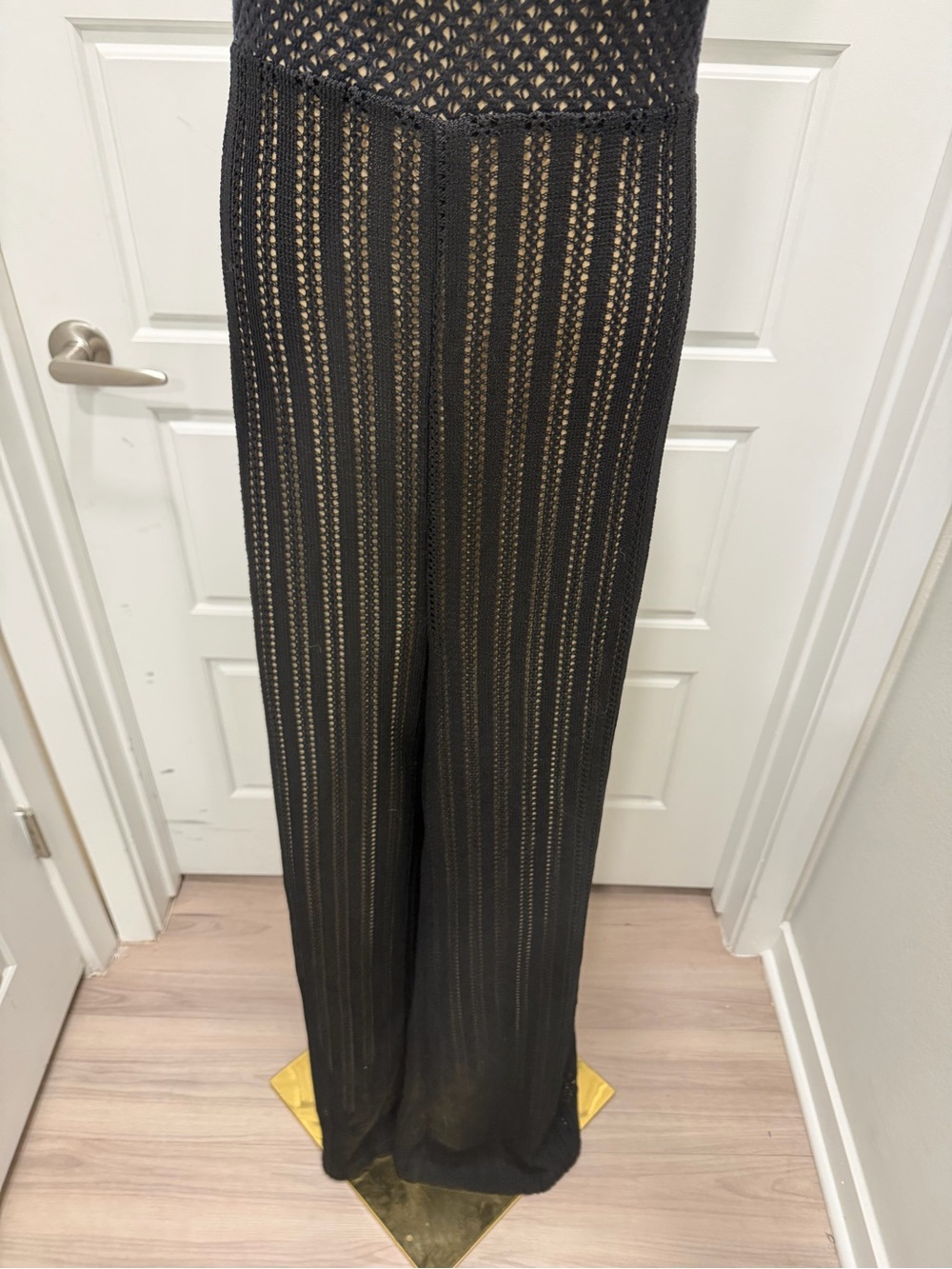 Venus Black Wide-Leg Knit Jumpsuit with Nude Lining - Picture 6 of 8
